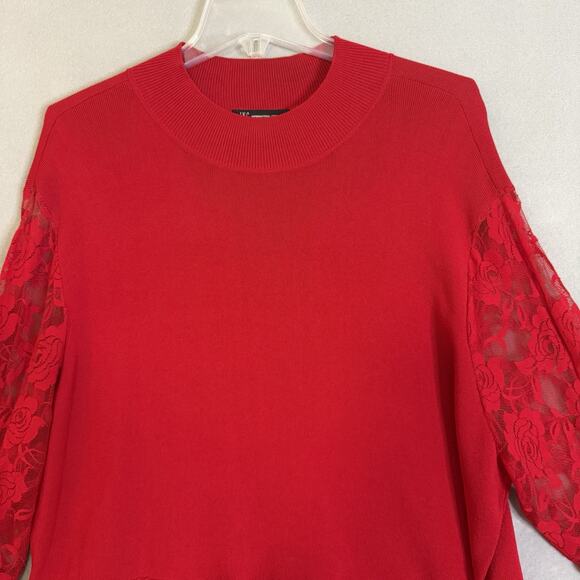 INC Top Women Plus SZ 3X Red Blouse Peplum Lace Sleeve Holiday Party Christmas - Picture 3 of 13